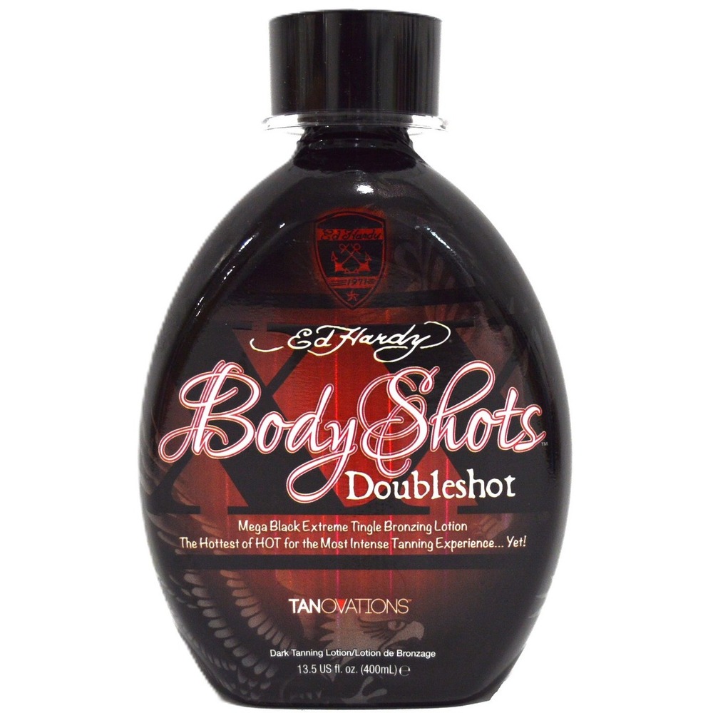 Ed Hardy Body Shots Doubleshot Mega Black Extreme Tingle Bronzing Lotion 13.5oz